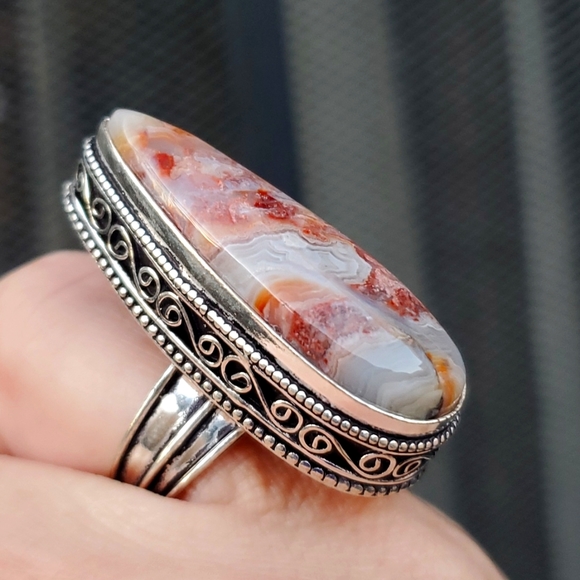 New Oversized Crazy Lace Agate 925 Silver Statement Ring. - Picture 5 of 16
